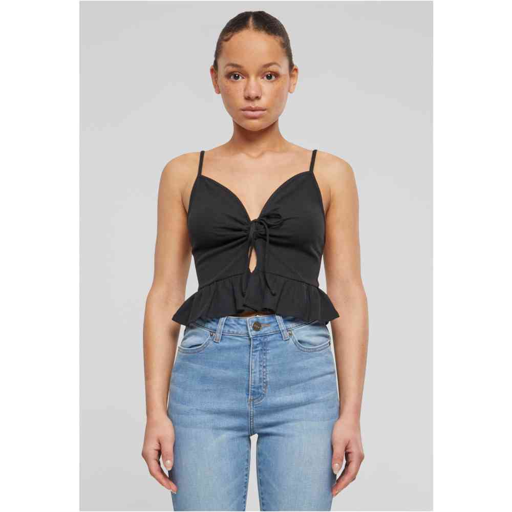 Urban Classics - Waffle Pique Ruffle Crop top - Noir
